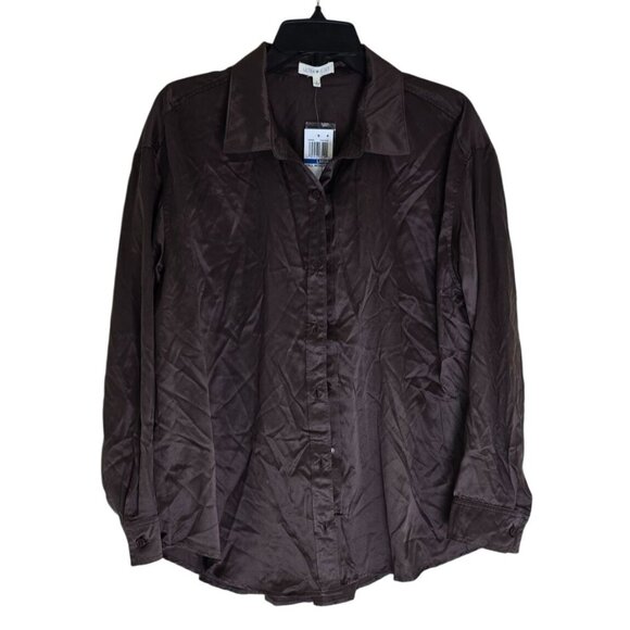 Ultra Flirt French Roast Button-Up Shirt Large Brown Fall Wovens - Picture 1 of 4